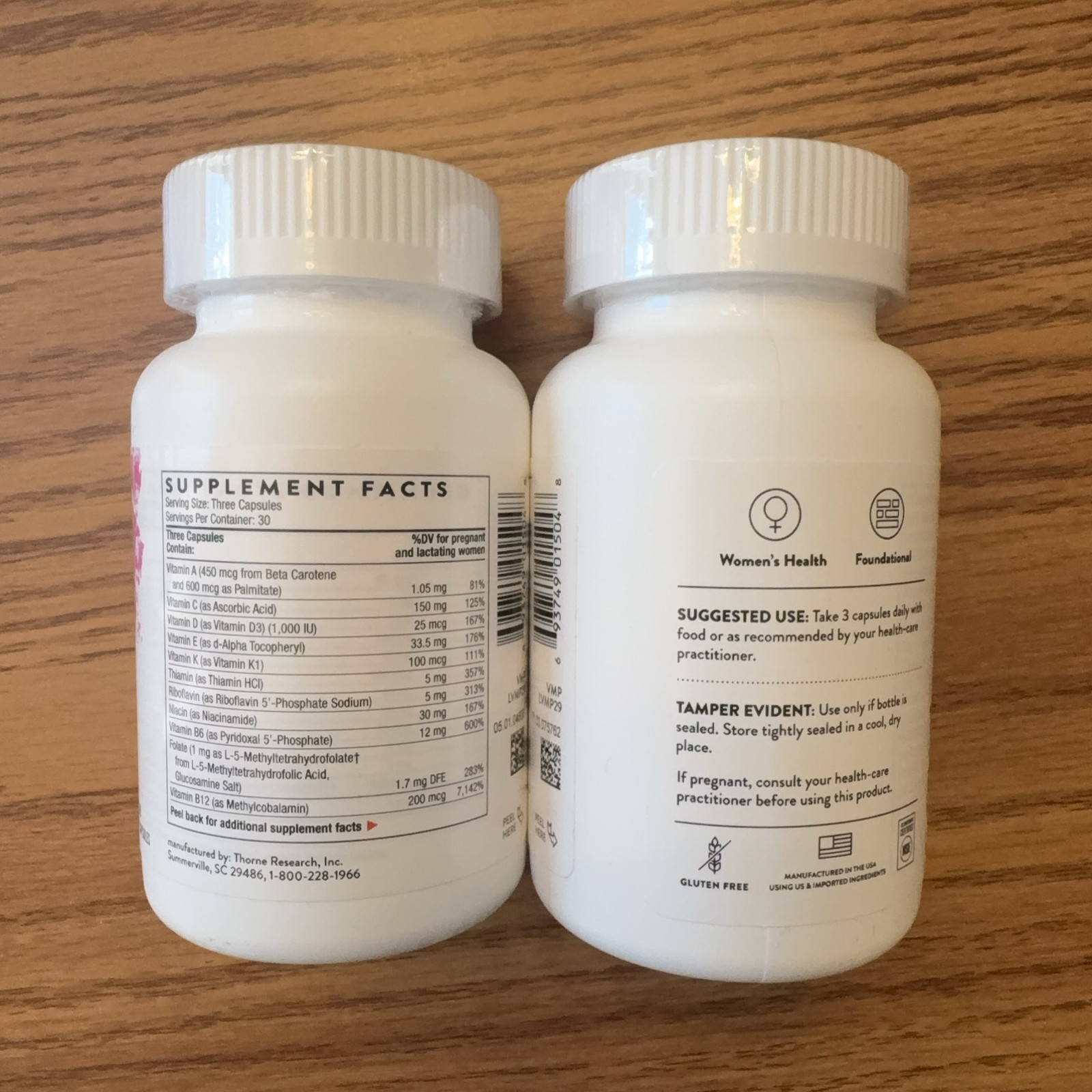 2 Pack: Thorne Basic Prenatal Multivitamin 90 Capsules Gluten-Free Dairy-Free