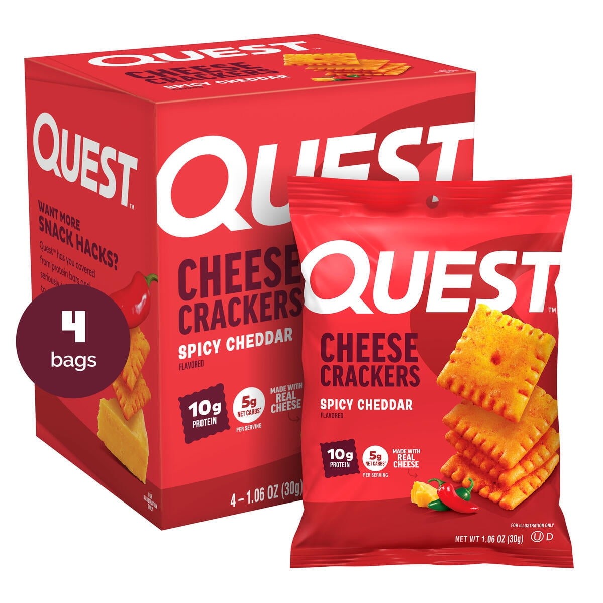 Nutrition Cheese Crackers – Spicy Cheddar, 10g Protein, 4 Count, Snack Ready