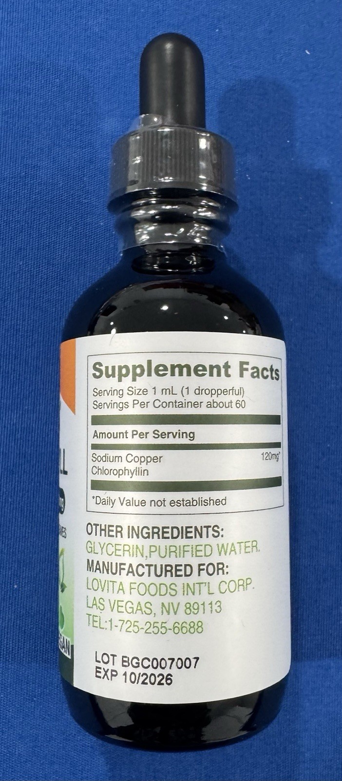 Lovita Chlorophyll Liquid Extra Strength Vegan Peppermint Drops 2 fl oz (60mL)