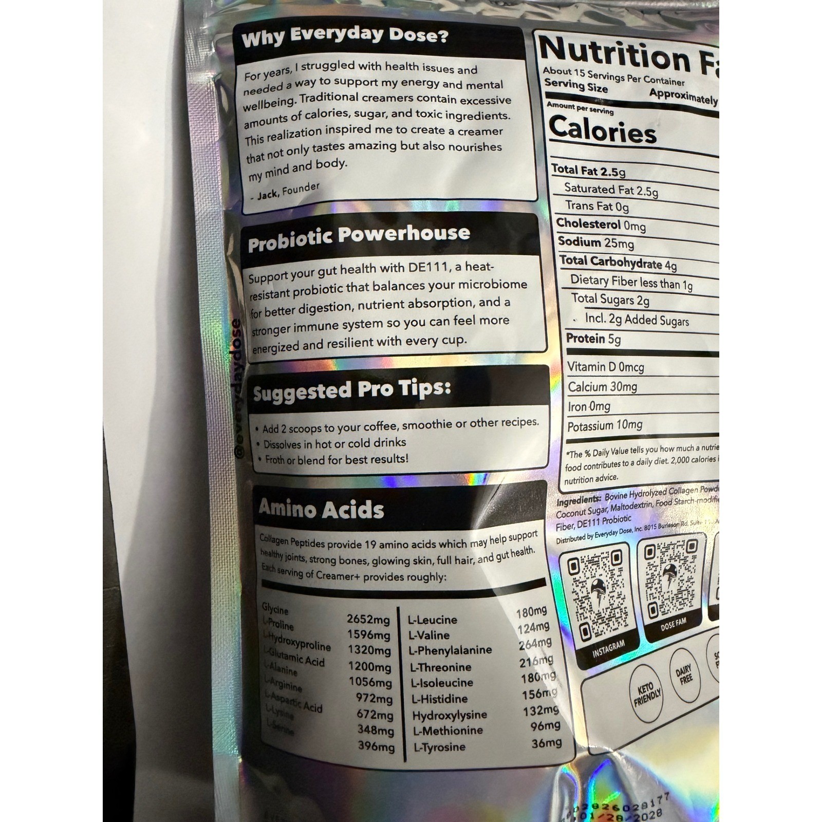 Everyday Dose Creamer+ Collagen Probiotics Dairy Free 15 Serv 6.35oz Exp 1/2026