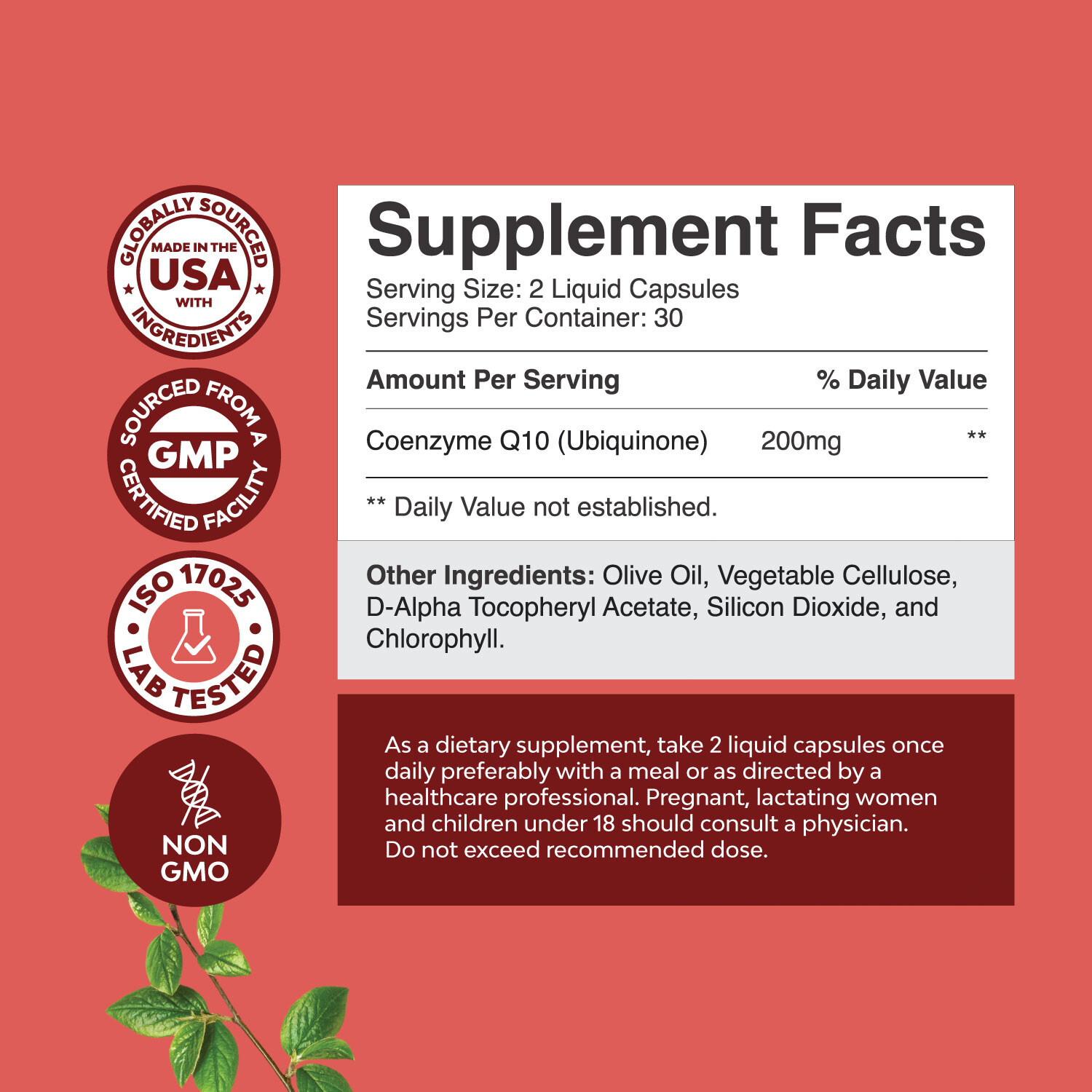 CoQ10 200mg Per Serving Liquid Capsules – High Absorption Coenzyme Q10 for Heart