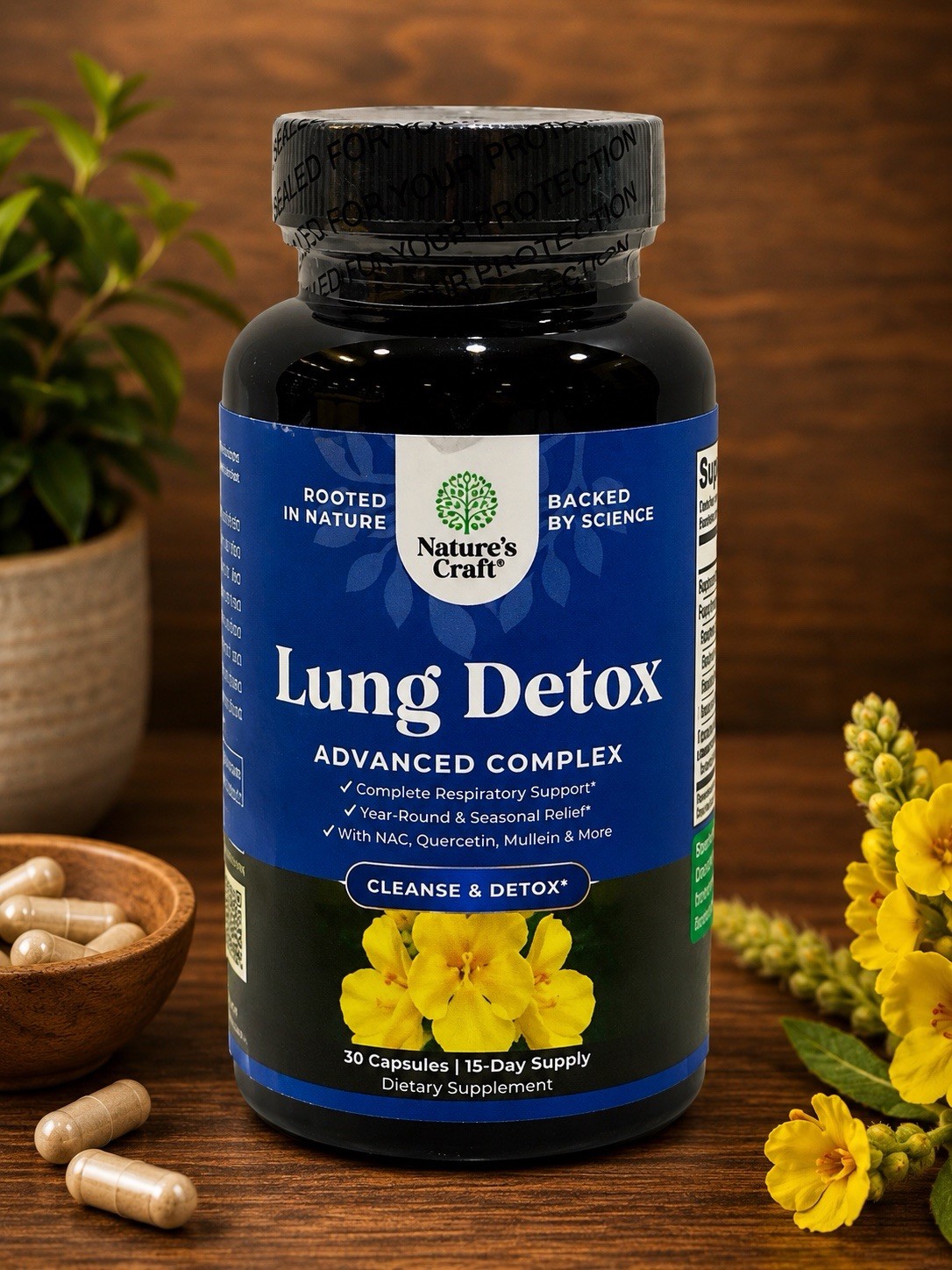 Lung Detox Mullein Leaf Capsules With NAC Quercetin & Cordyceps Extracts 30ct