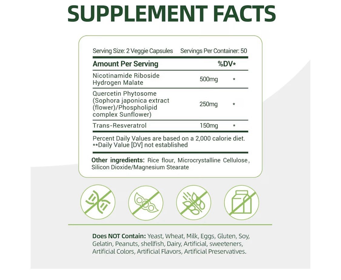 Liposomal NAD+ Nicotinamide Riboside 900mg + Resveratrol Quercetin