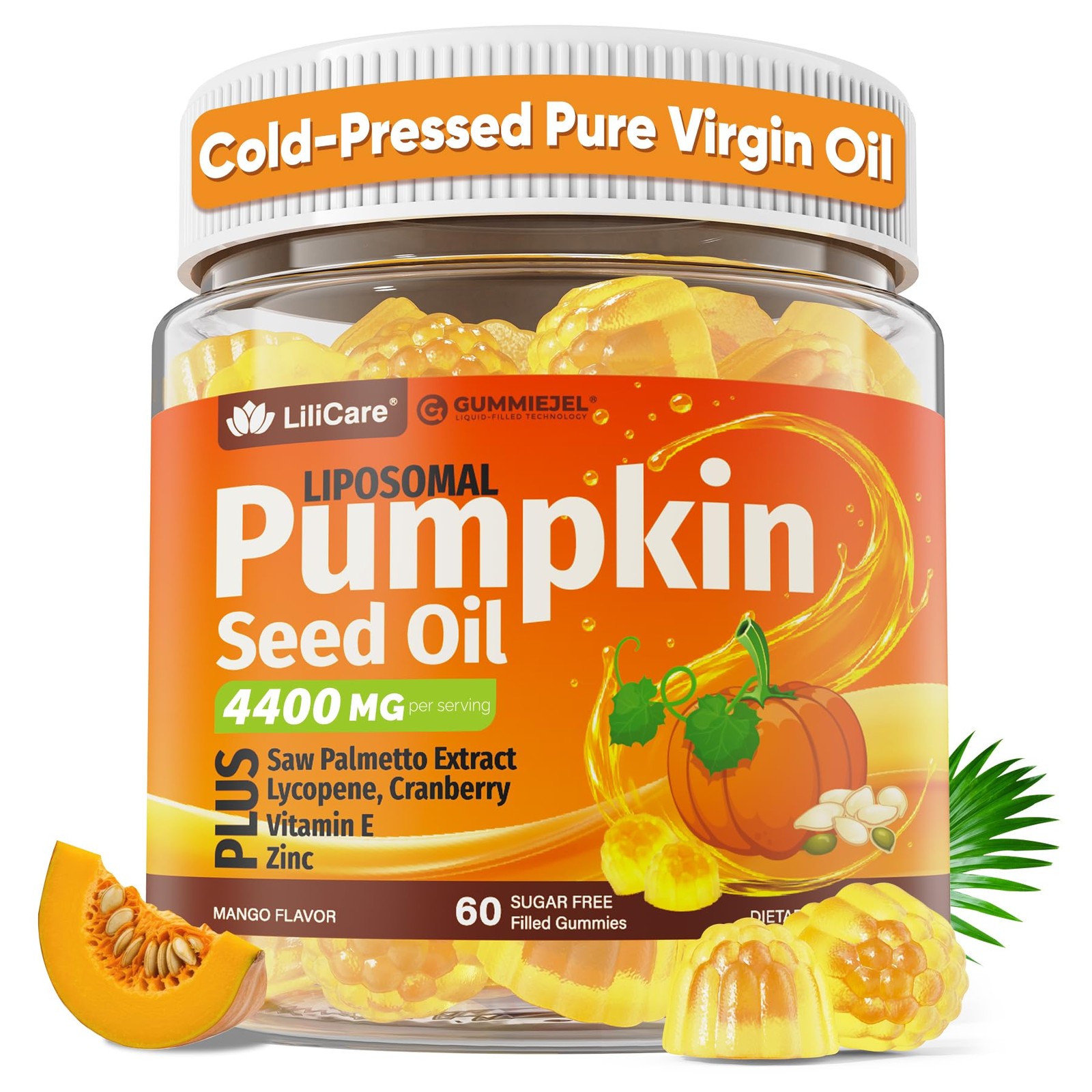 Pumpkin Seed Oil Gummies 4400mg with Saw Palmetto, 60 Count (Pack of 1)