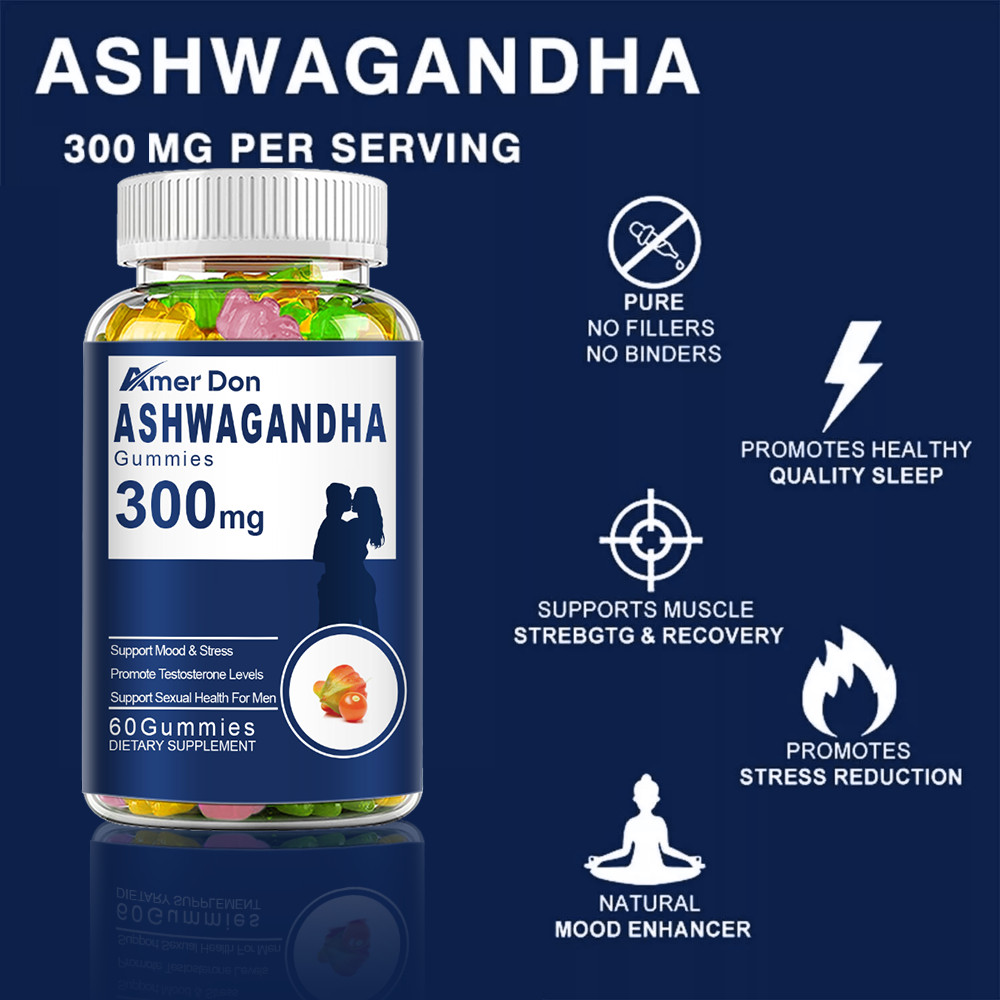 Organic Ashwagandha Gummies 300mg-60 Vegan Pills-Strong Stress Support USA