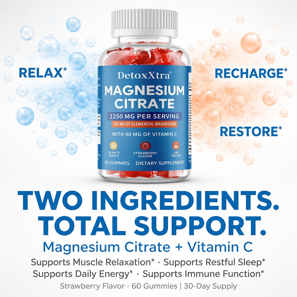 Magnesium Citrate Gummies with Vitamin C, Support Immunity,Vegan Chewables 60pcs