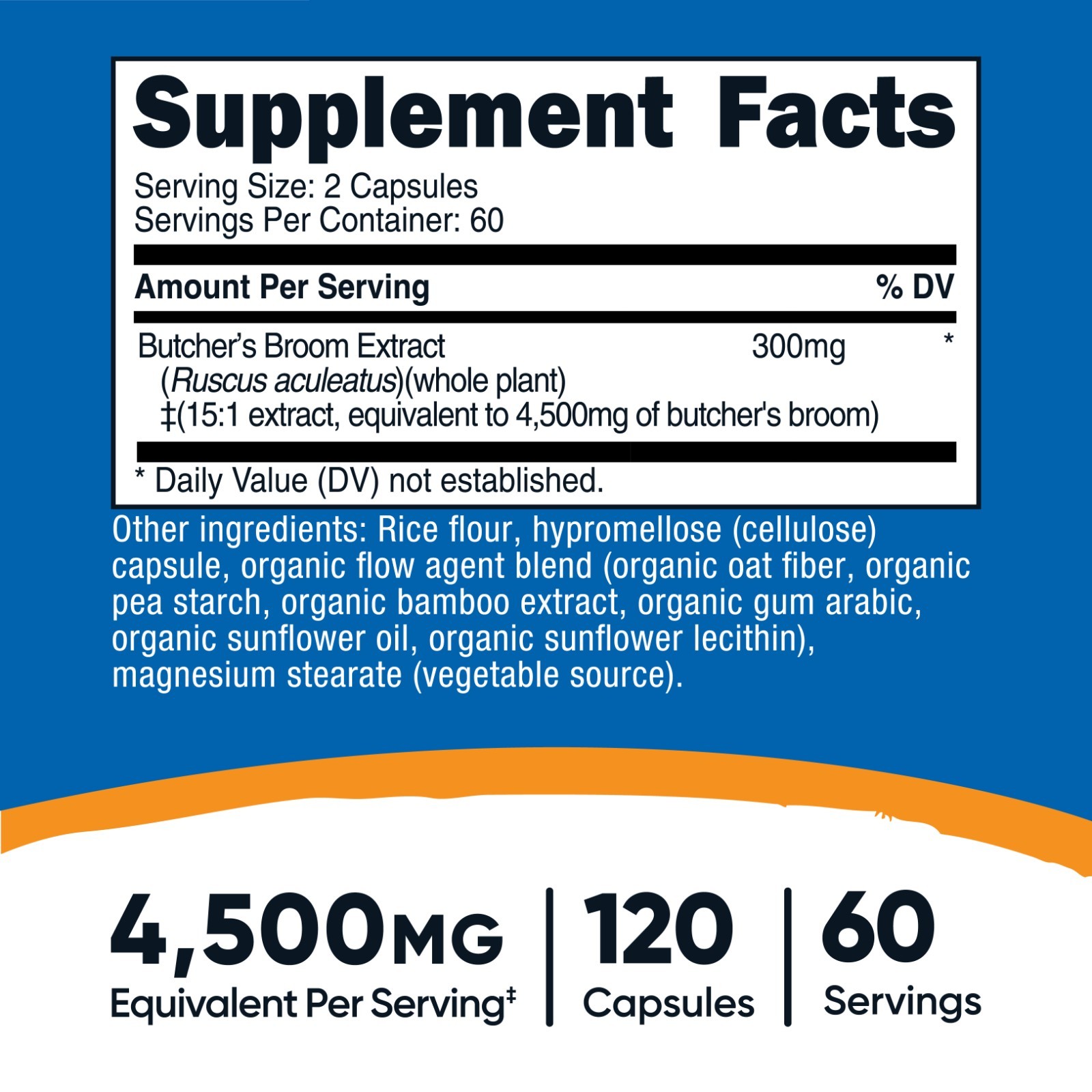 Nutricost Butcher’s Broom Extract (4500 mg Equivalent) 120 Capsules – 60 Serving