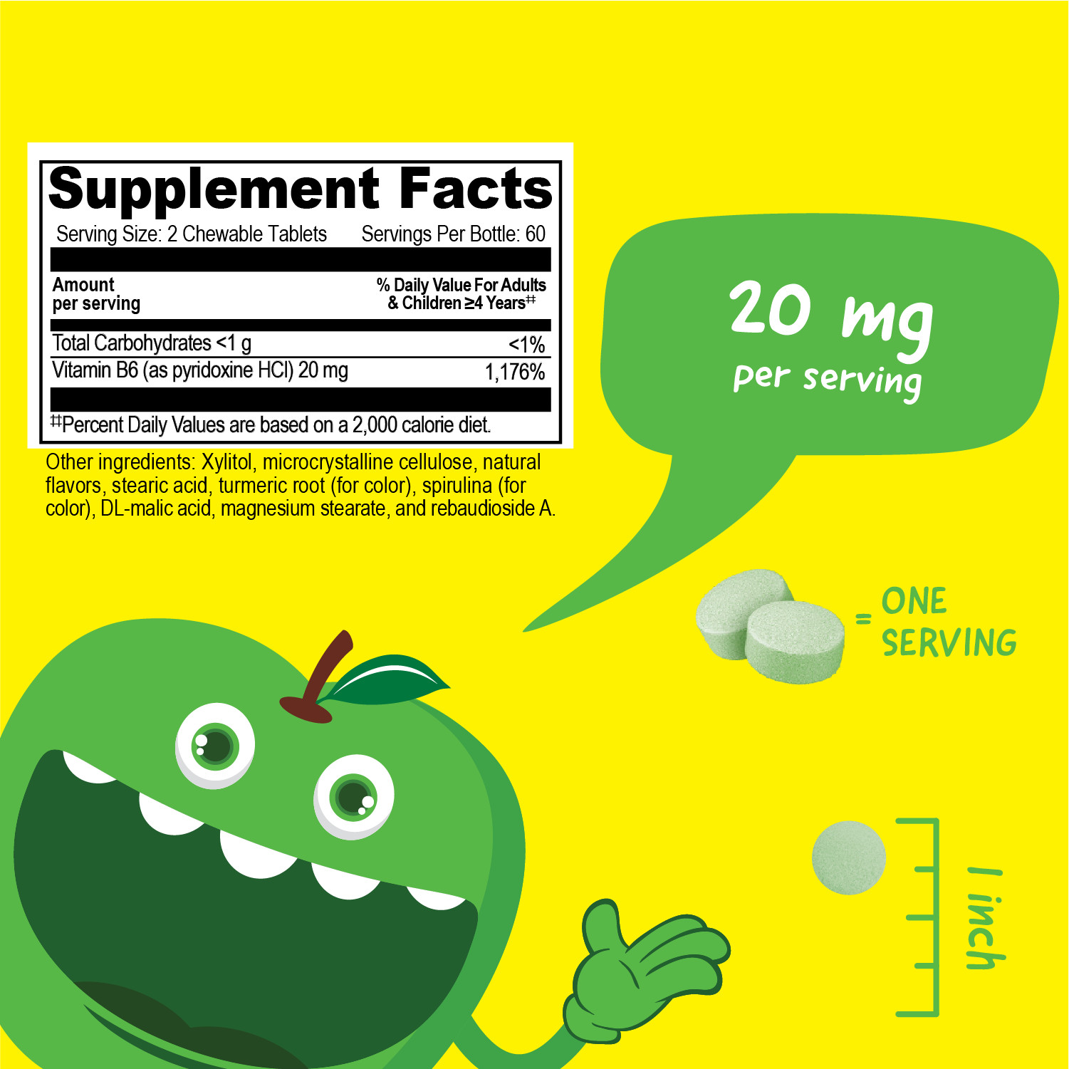 VitaWorks Kids Vitamin B6 20mg – Vegan – Great Tasting – 120 Chewable Tablets