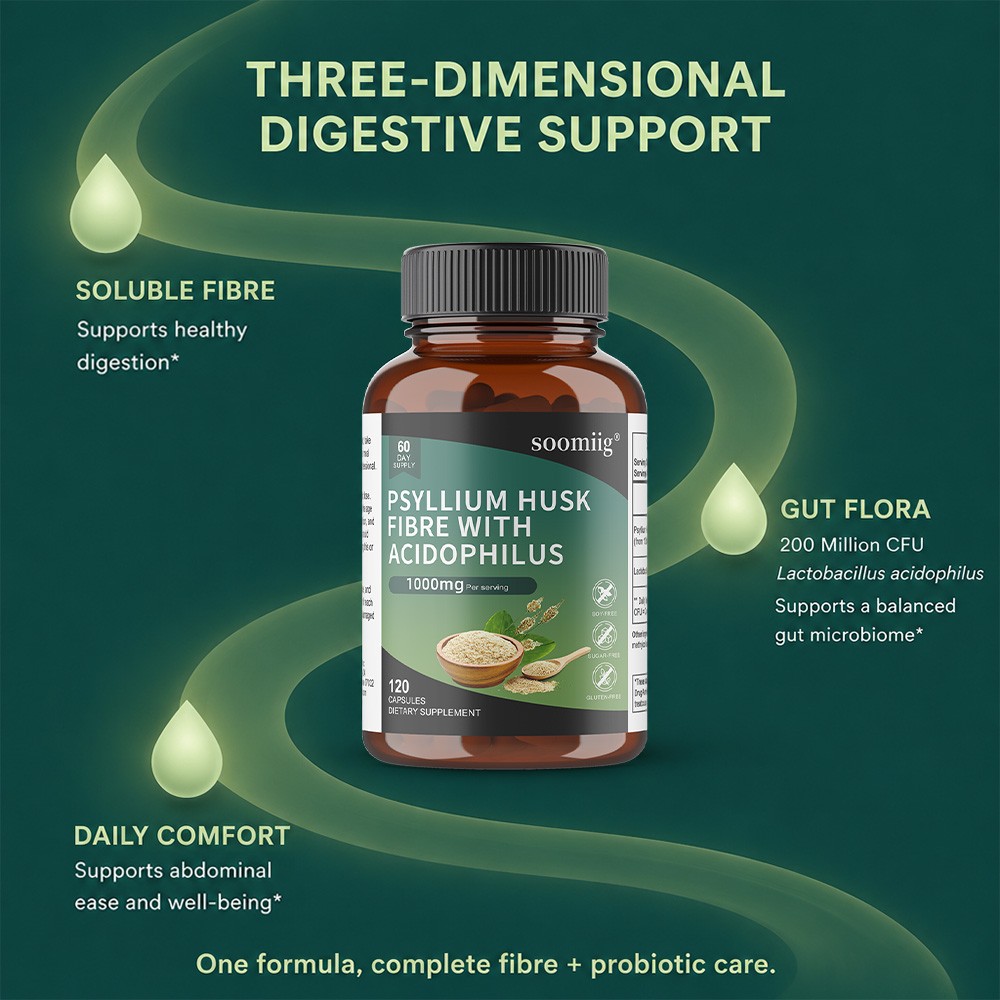 Psyllium Husk Capsules 1000 Mg Fiber Supplement With Acidophilus Probiotic