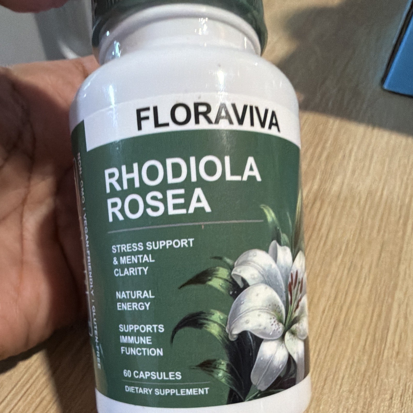 Floraviva Rhodiola Rosea 500mg 60 Caps Vegan Gluten-Free Non-GMO Exp 03/2028