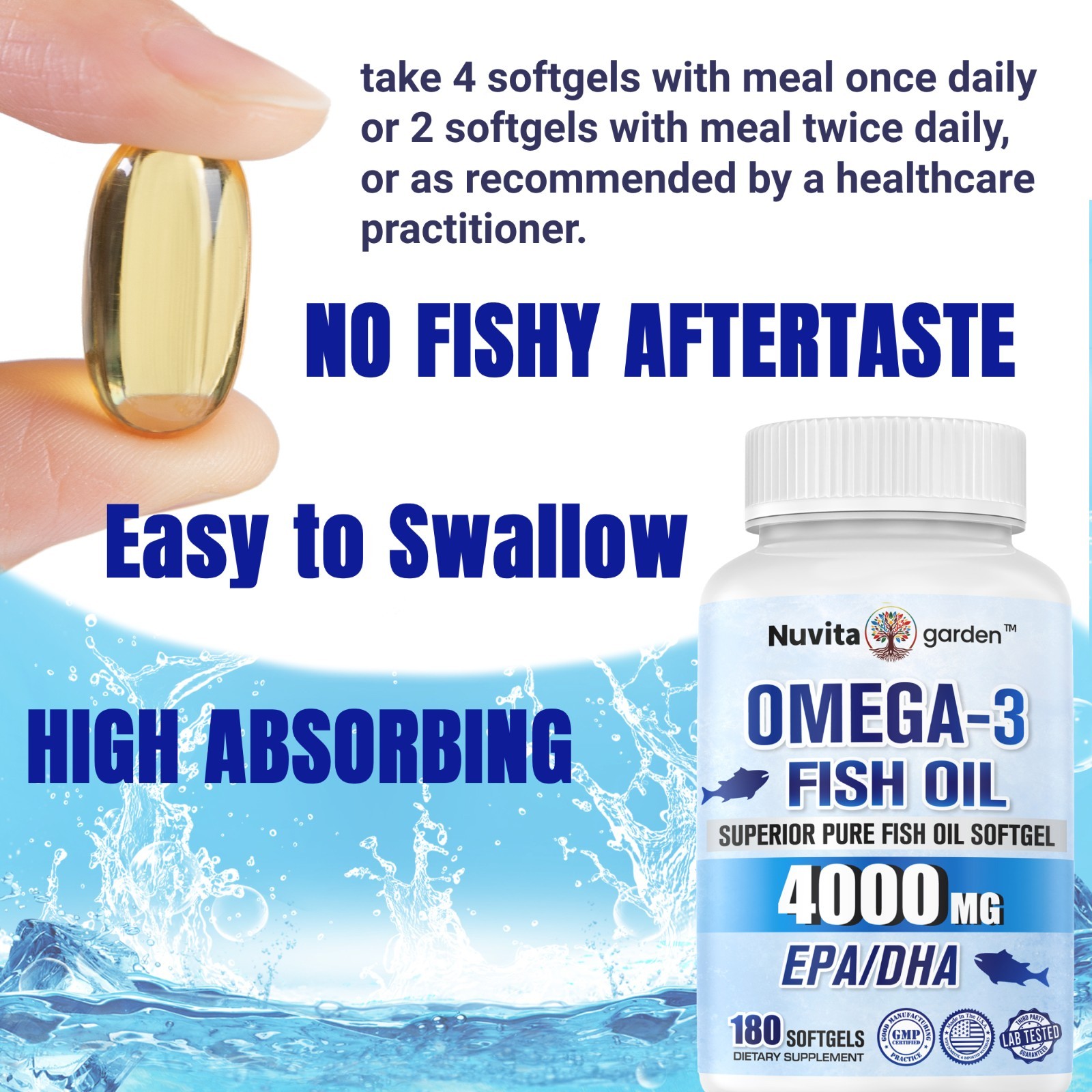 3000mg Fish Oil Softgels – Omega 3 Fish Oil Supplement – 540mg EPA + 360mg DHA