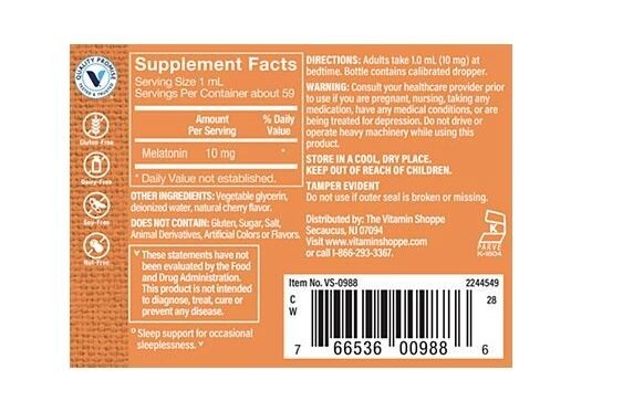Liquid Melatonin 10mg cherry by The Vitamin Shoppe 2 fl oz new EXP 12/2026