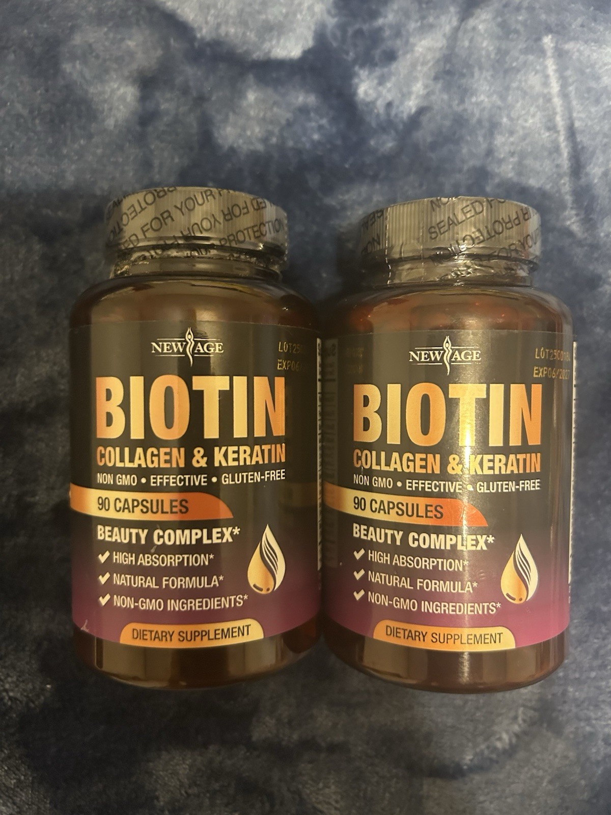 2 PACK of New Age Biotin Collagen & Keratin 50,000mcg 180 Caps Non-GMO Exp 06/27