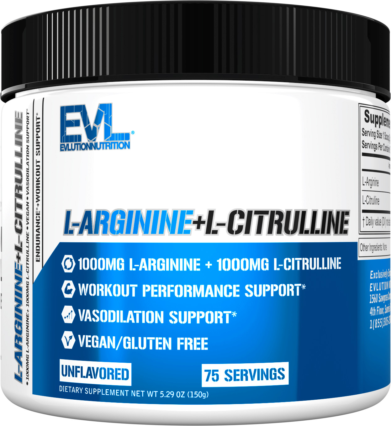 Evlution Nutrition L-Arginine + L-Citrulline – Blood Flow Support – 75 Servings
