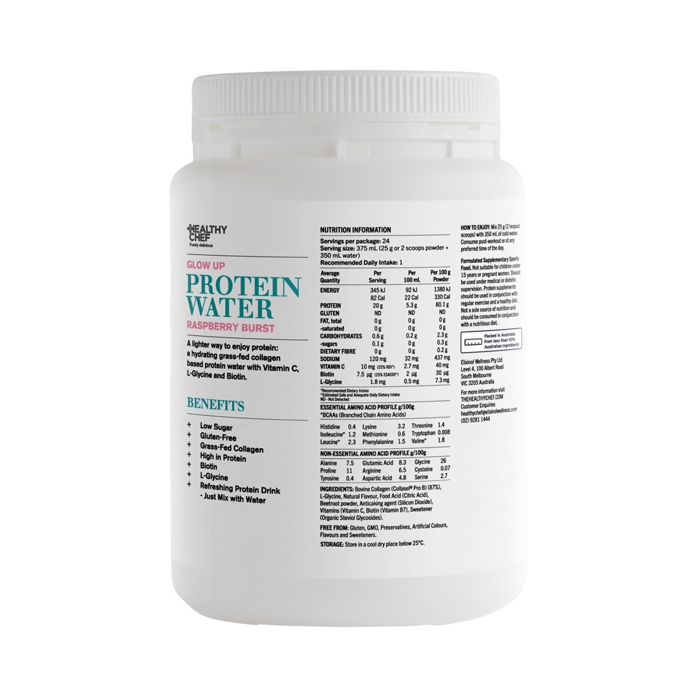 New The Healthy Chef Protein Water Glow Up Raspberry Burst 600g