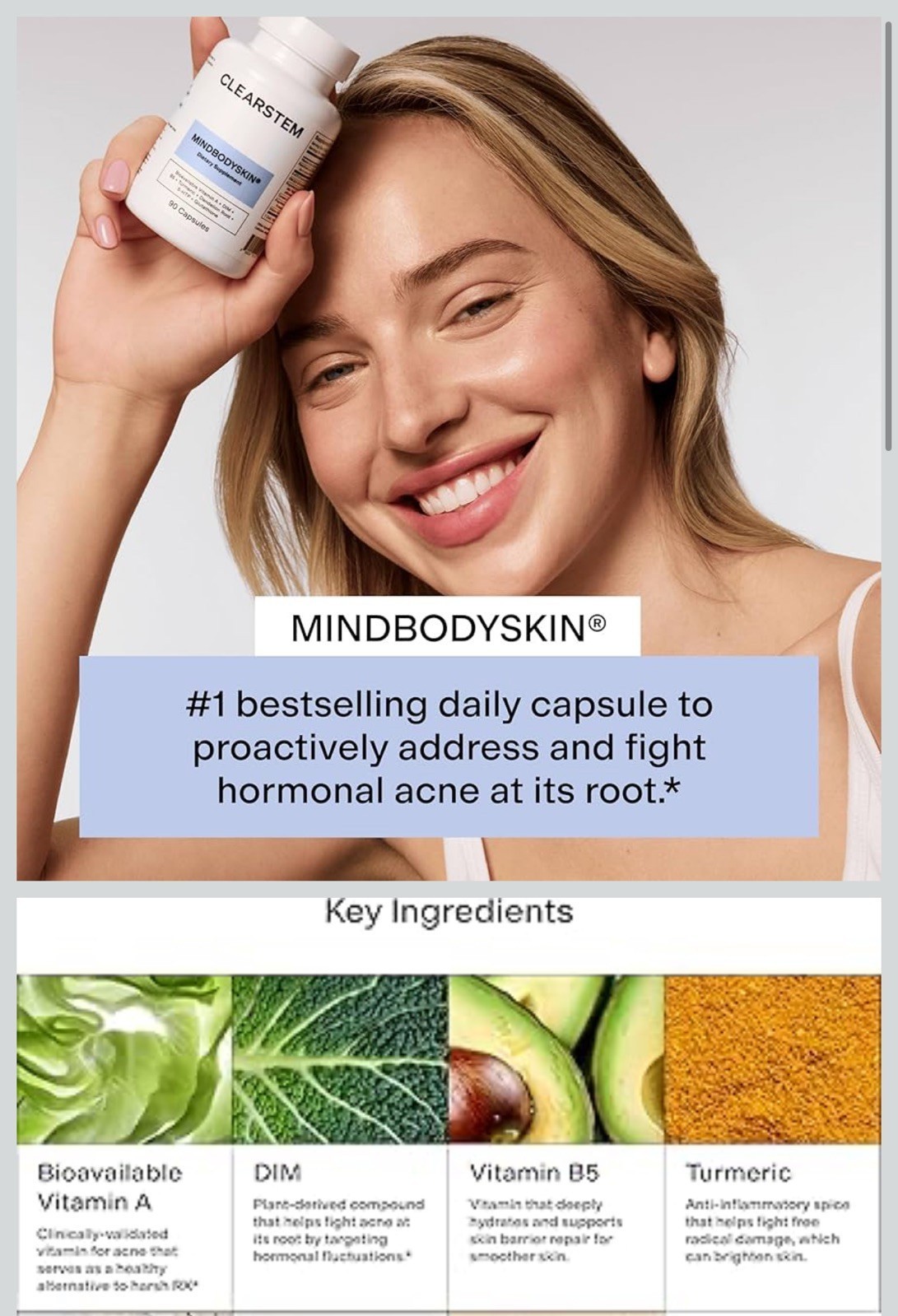 90 Count CLEARSTEM Hormonal Acne Supplement Organic DIM 5-HTP Mind Body Skin