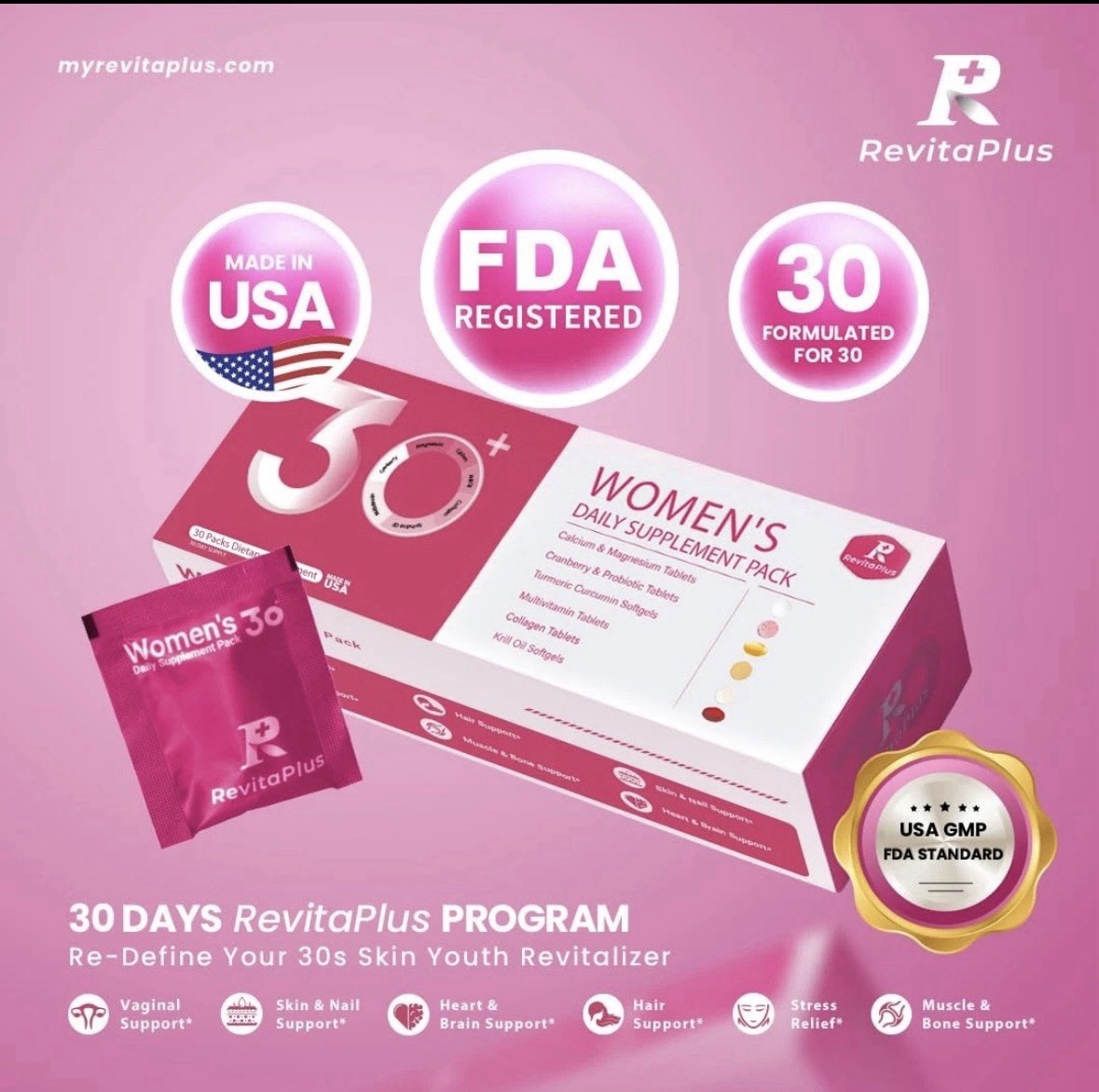 RevitaPlus Women’s Daily Supplement Pack, 30-Day Program (30 Packs)