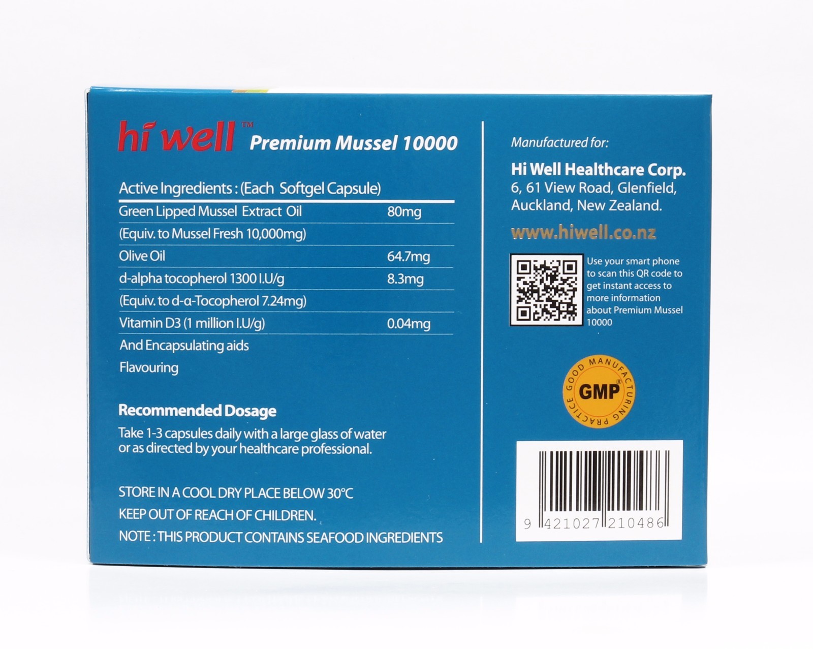 Hi well New Zealand Green Lipped Mussel Oil 12000 mg 200 caps Joint Support
