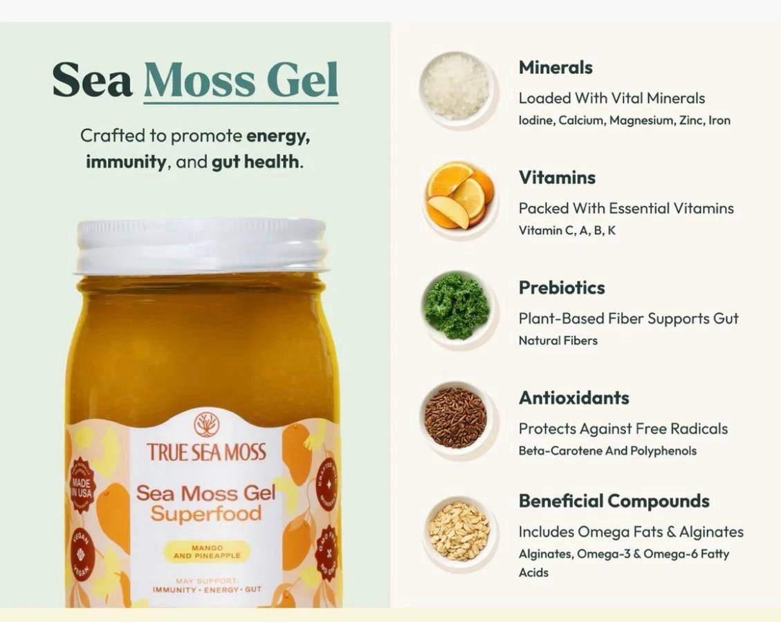 True Sea Moss Gel Mango Pineapple Vegan Gluten Free Superfood 16oz