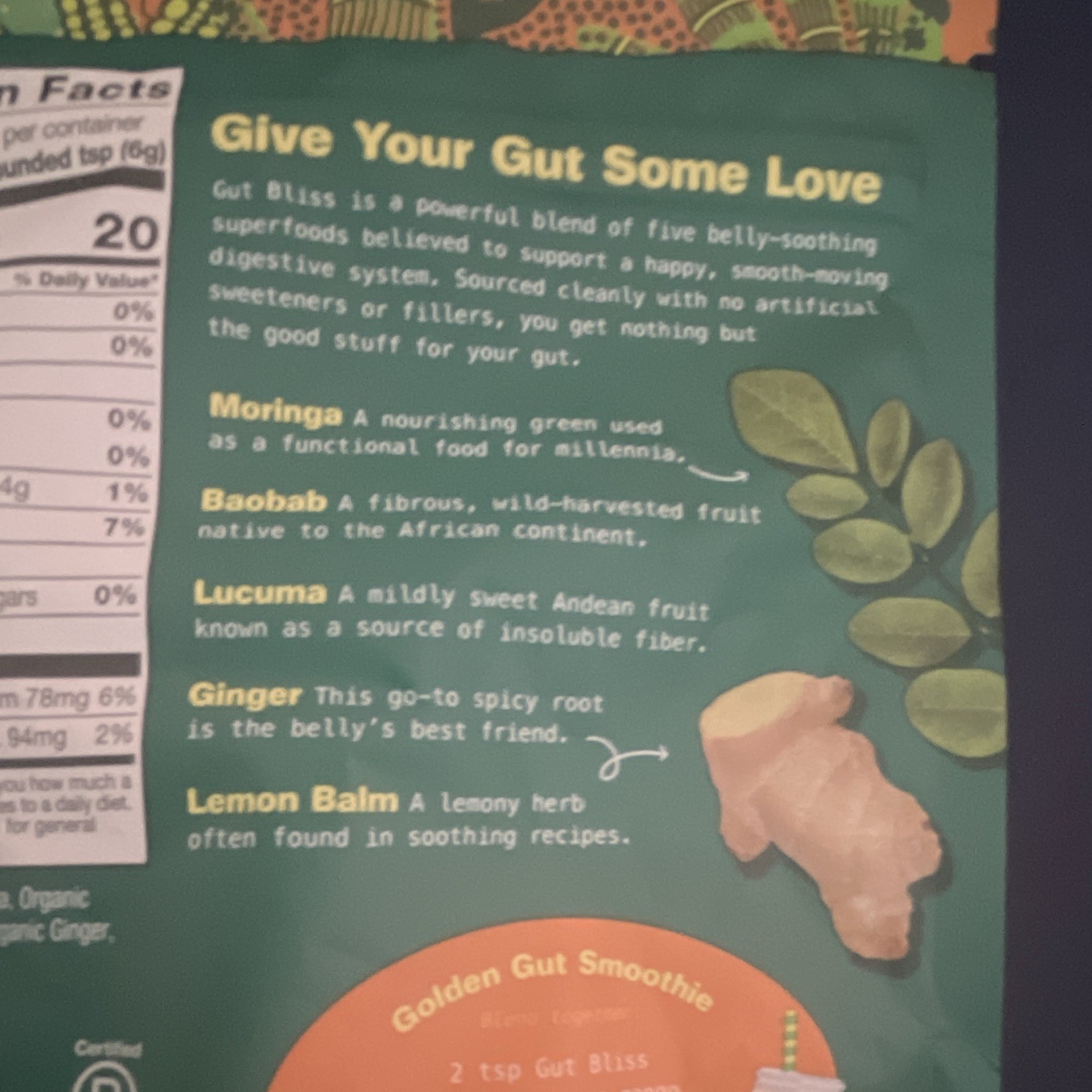 Kuli Kuli Organic Gut Bliss Superfood Powder, USDA Organic Digestive 6 oz