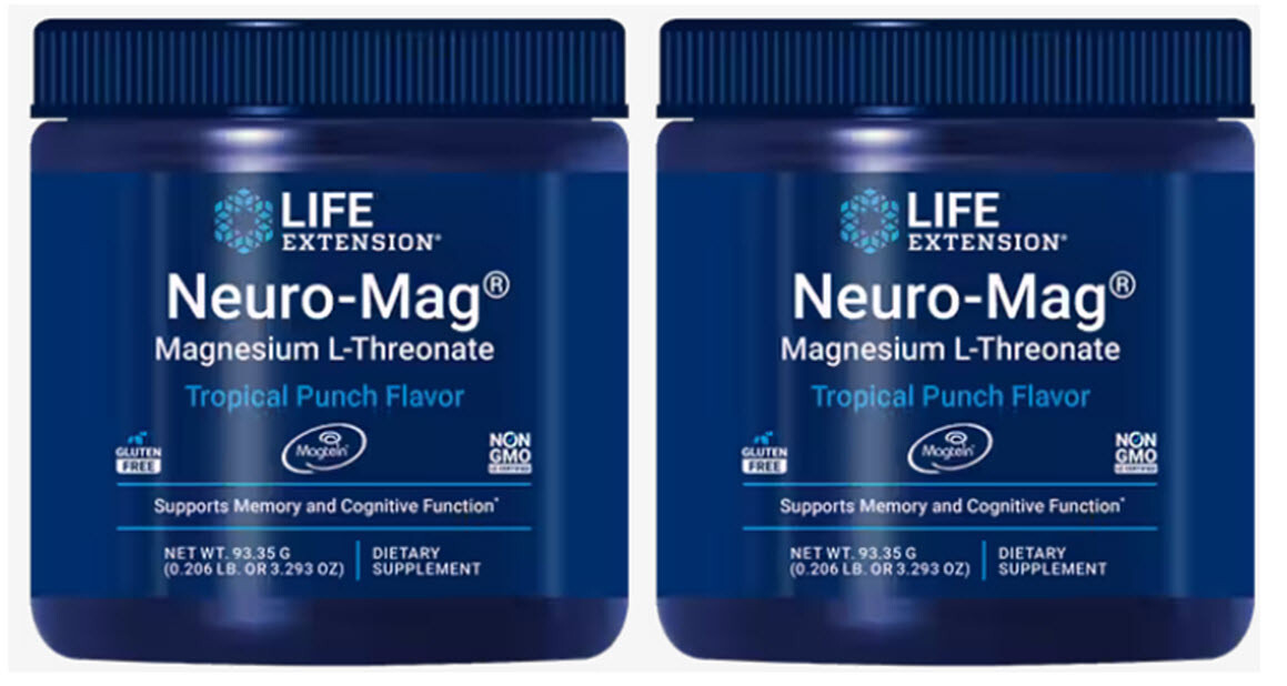 NEURO-MAG Magnesium L-Threonate TROPICAL PUNCH POWDER 2 BOTTLES LIFE EXTENSION