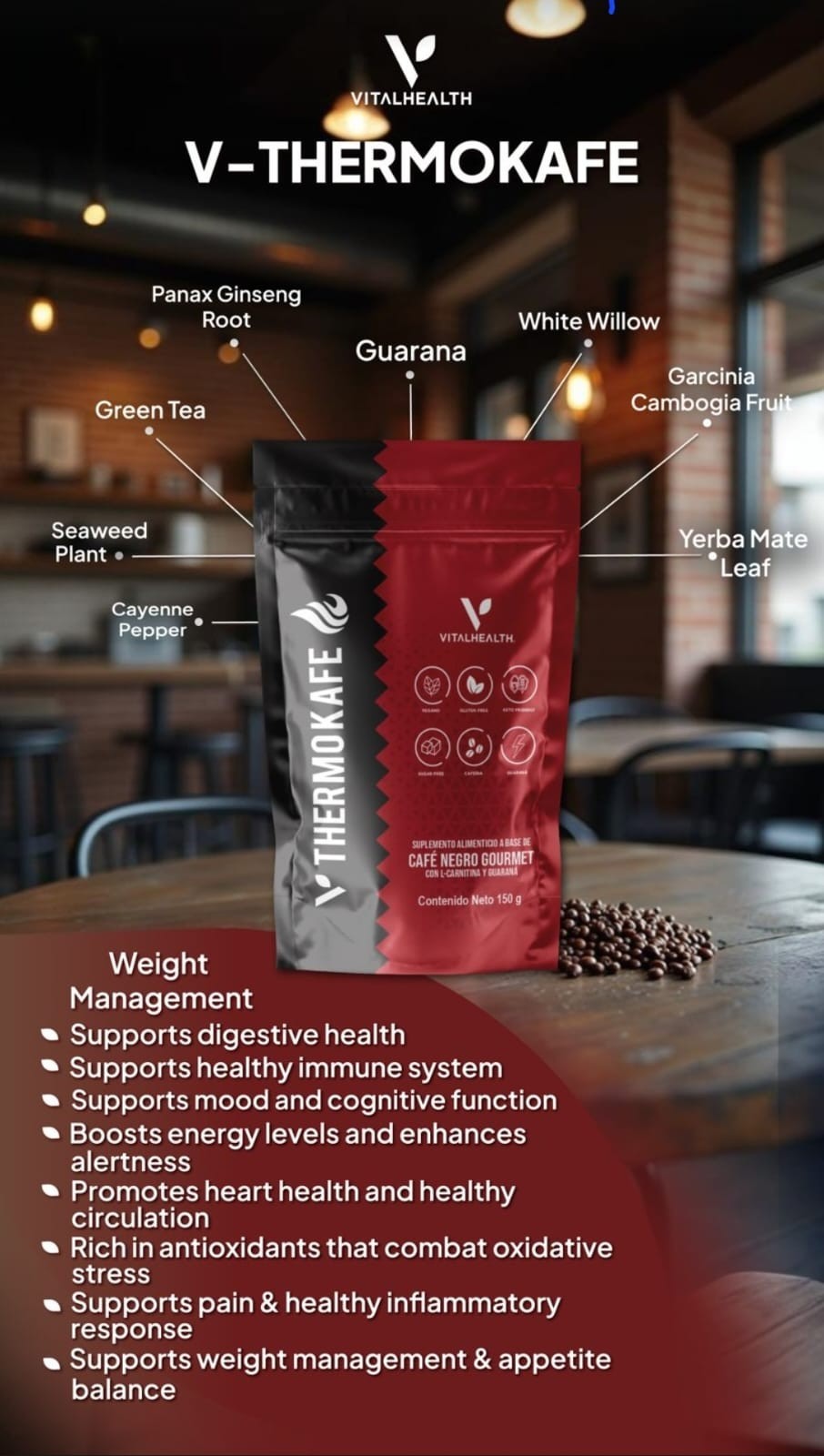 V-ThermoKafe Coffee Weightloss Energy Dietary Supplement Vital Health Exp 2027