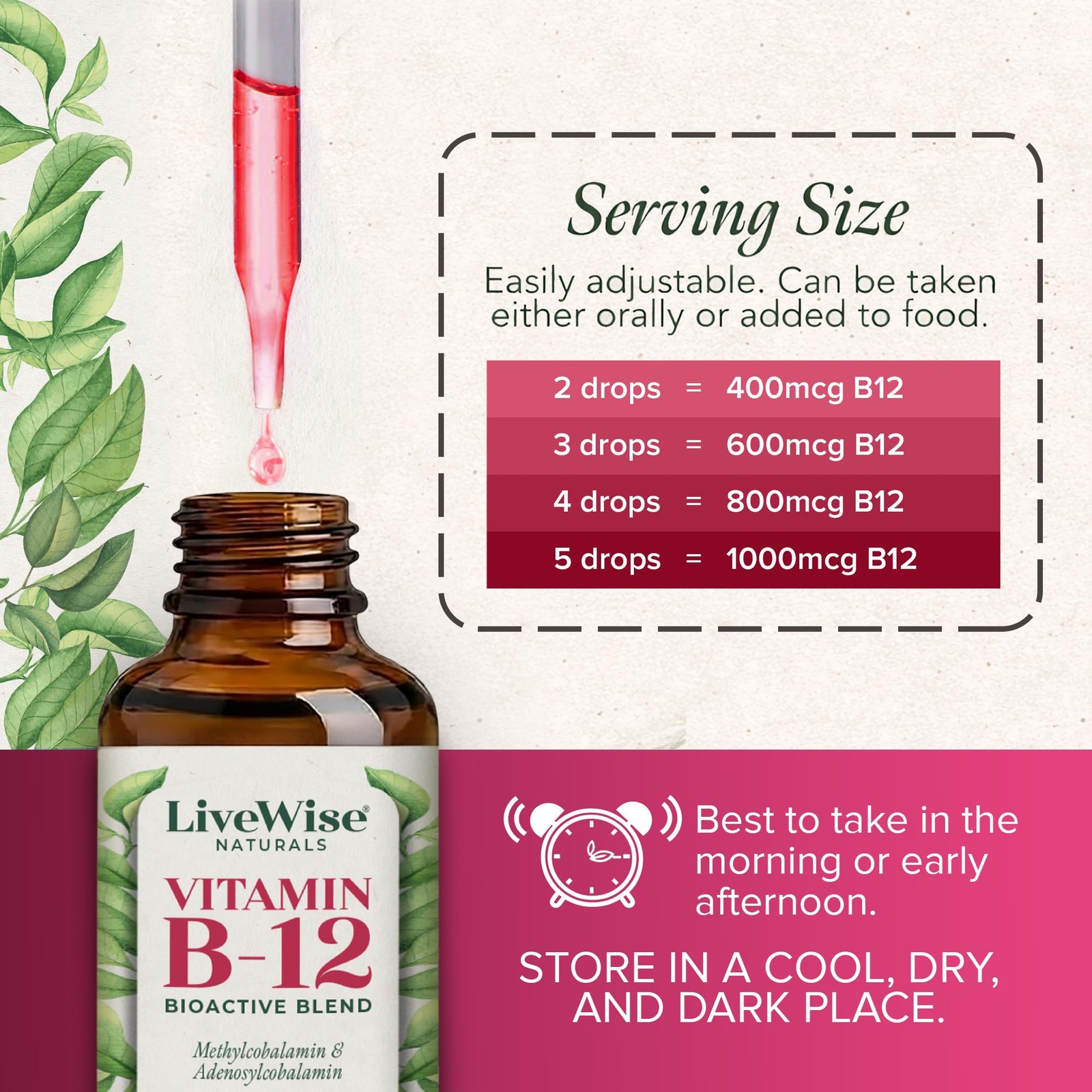Organic Vitamin B12 1000 mcg Sublingual Liquid Drops For 1 Fl Oz (Pack of 1)