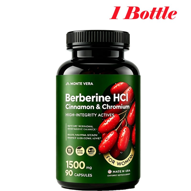 Berberine HCI 1500mg with Chromium Cinnamon Vegan Non-GMO Supplement 90 Capsules