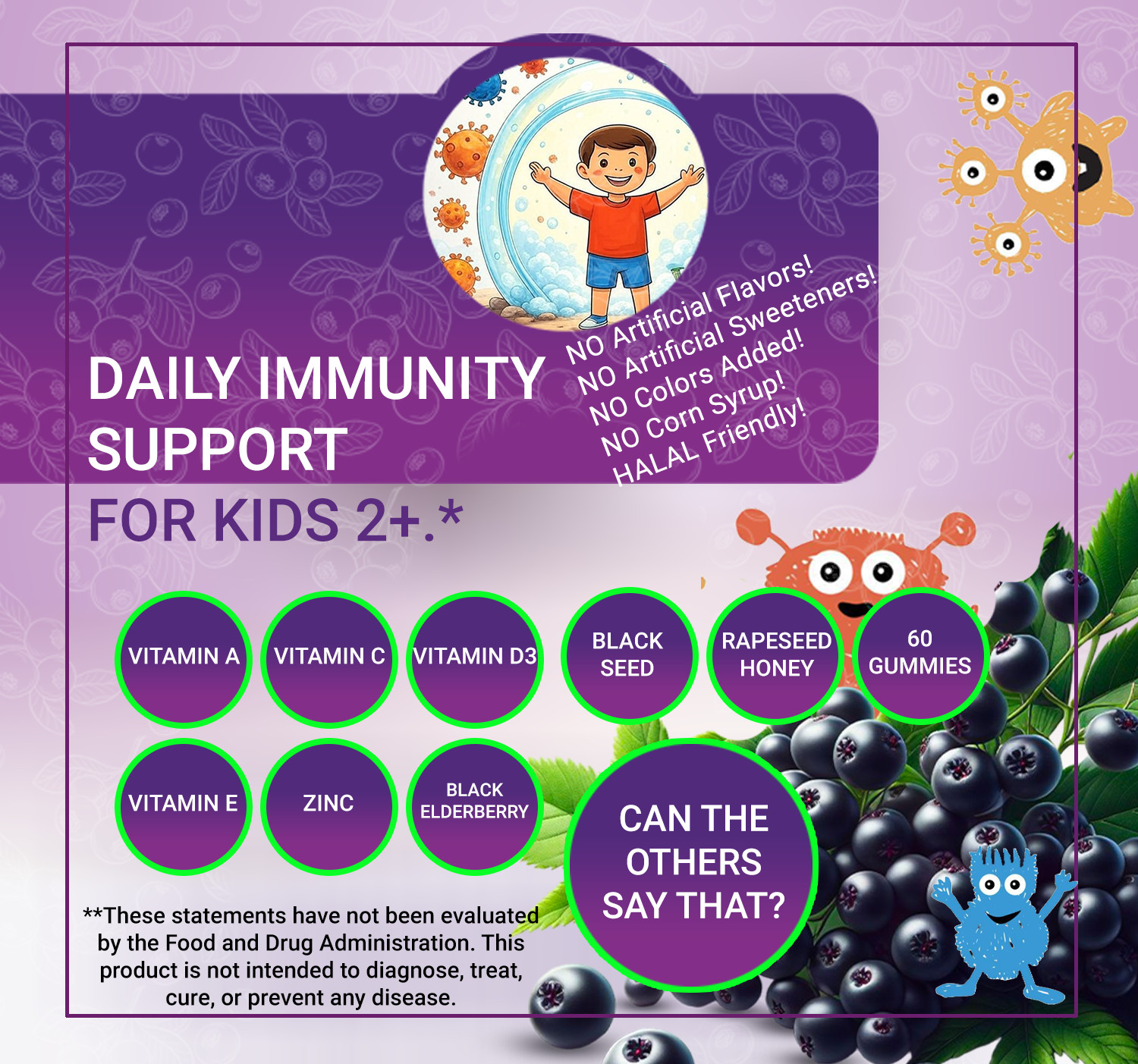 DYMA® Elderberry Multivitamin Kids Gummies With Black Seed Oil, Berry Blast Flav
