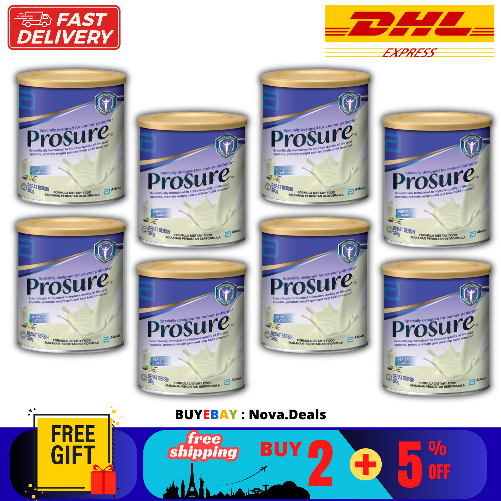 8 X Abbott Pro Sure Vanilla Milk High Protein, Prebiotic & EPA 380g