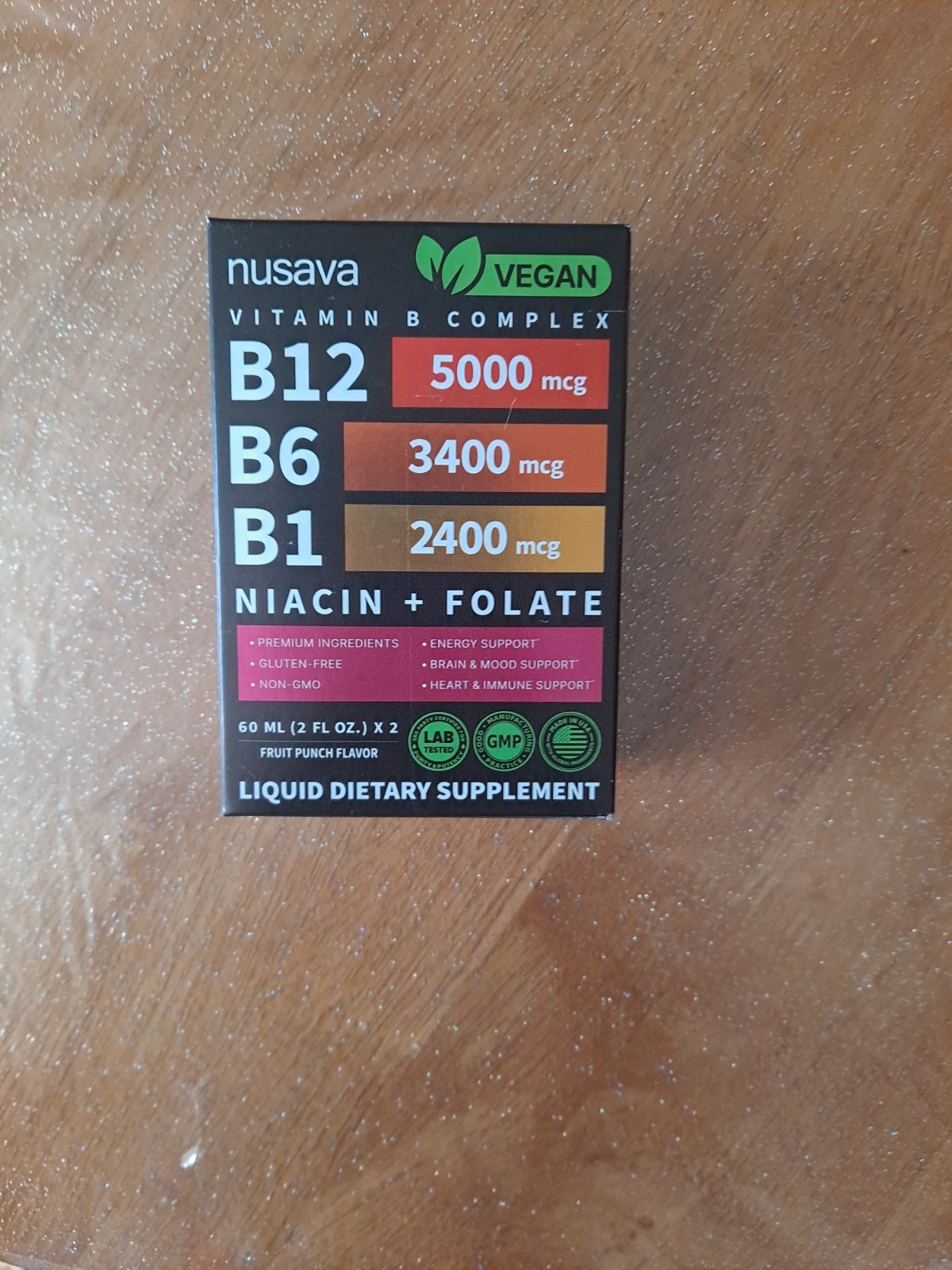 Nusava Vegan Vitamin B Complex Liquid B12 B6 B1 Niacin Folate Strawberry 60ml