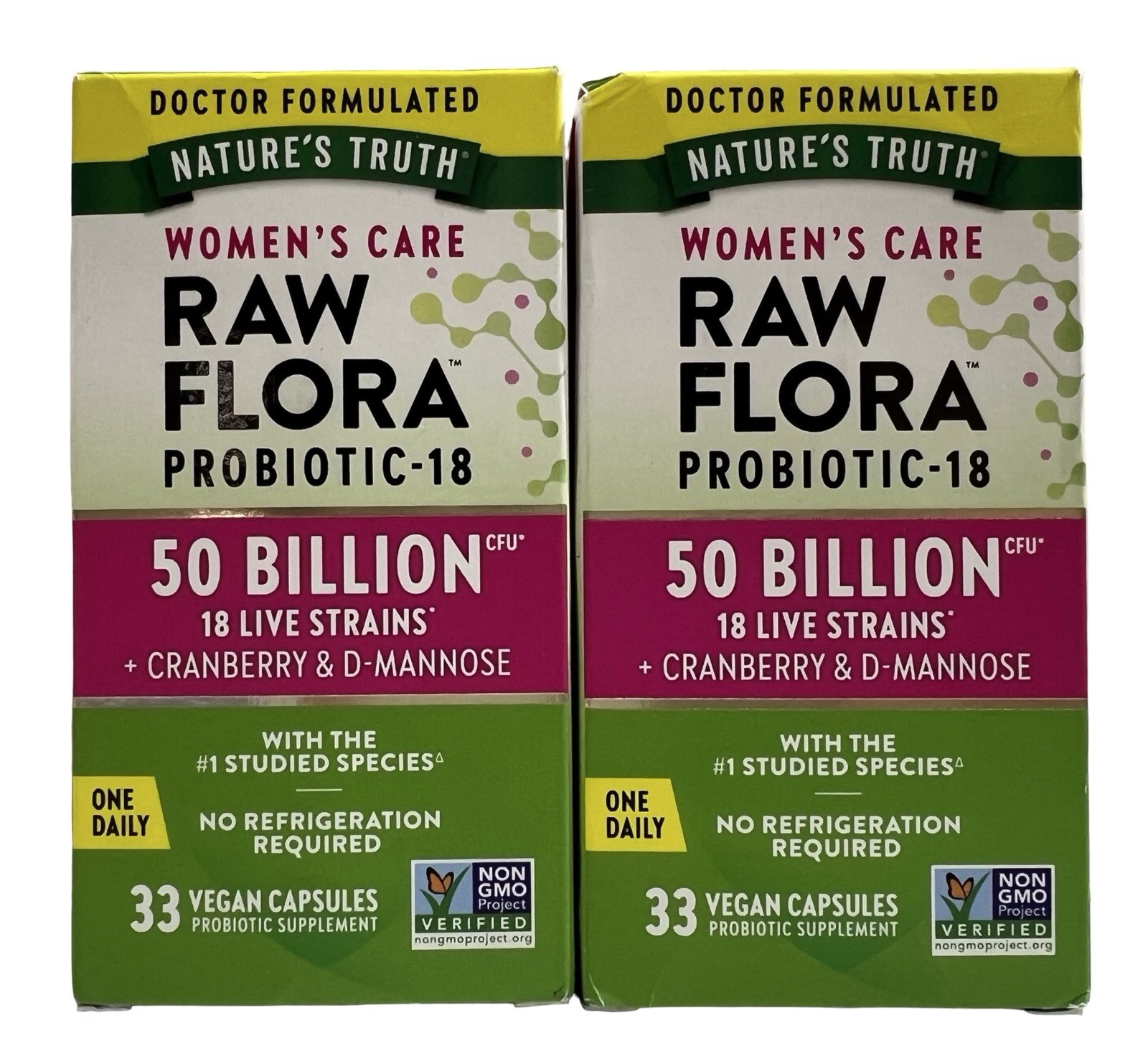 2 BOXES Nature’s Truth Raw Flora Women’s Probiotic 50 Billion CFU 66 Caps. 02/27