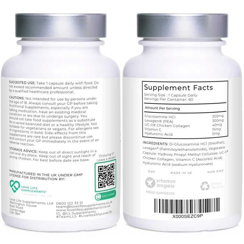 Love Life Supplements Joint Support Levagen Glucosamine 60 Capsules EXP 01/2027