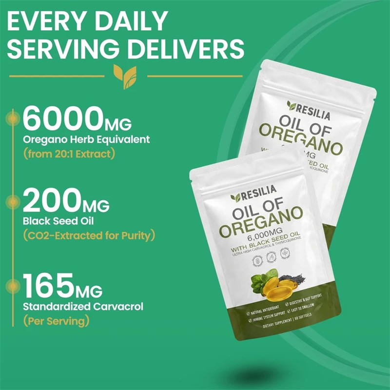 5Pack Resilia Oil of Oregano 6000mg with Black Seed Oil Softgels – 60 Capsules