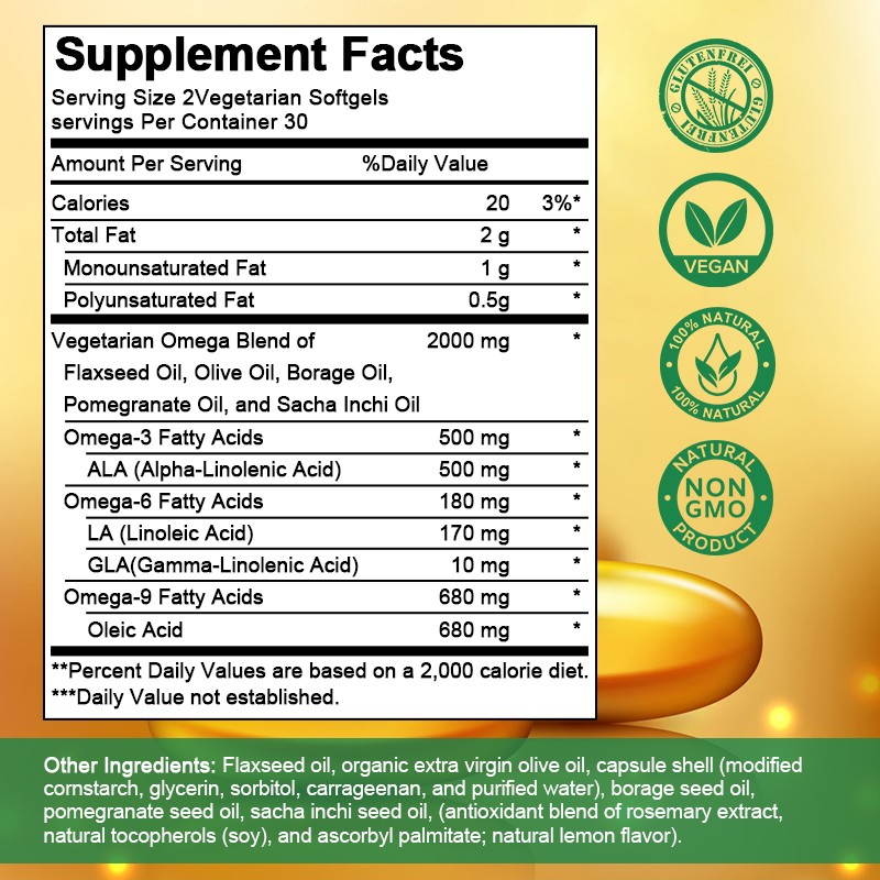 Omega 3-6-9 Vegan & Vegetarian Omega Formula Essential Fatty Acid Complex