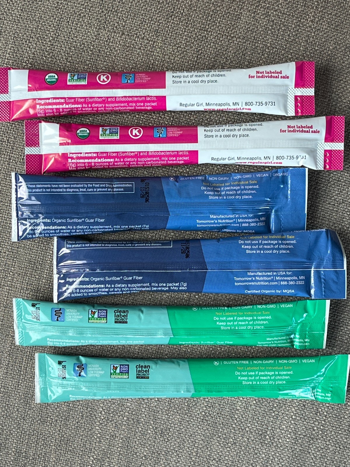 SunFiber GI, Organic SunFiber, Regular Girl Travel Packets Lot of 6 Sachets