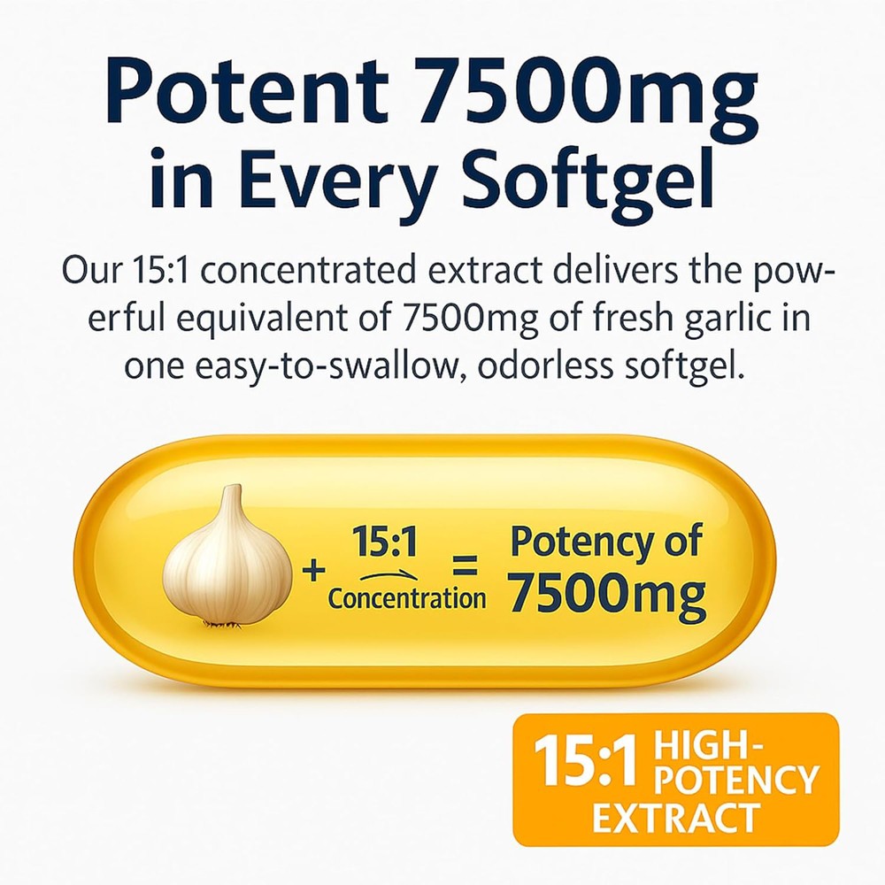 (1pack) Aged Garlic Extract, 300 Softgels, 500mg Odorless | Heart & Immune