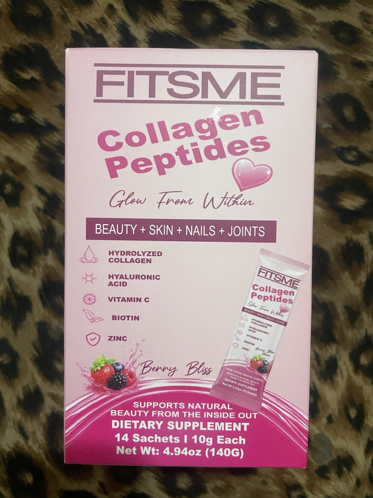 FITSME Collagen Peptides Powder Berry Bliss 14 Sachets 10g Gluten-Free Non-GMO