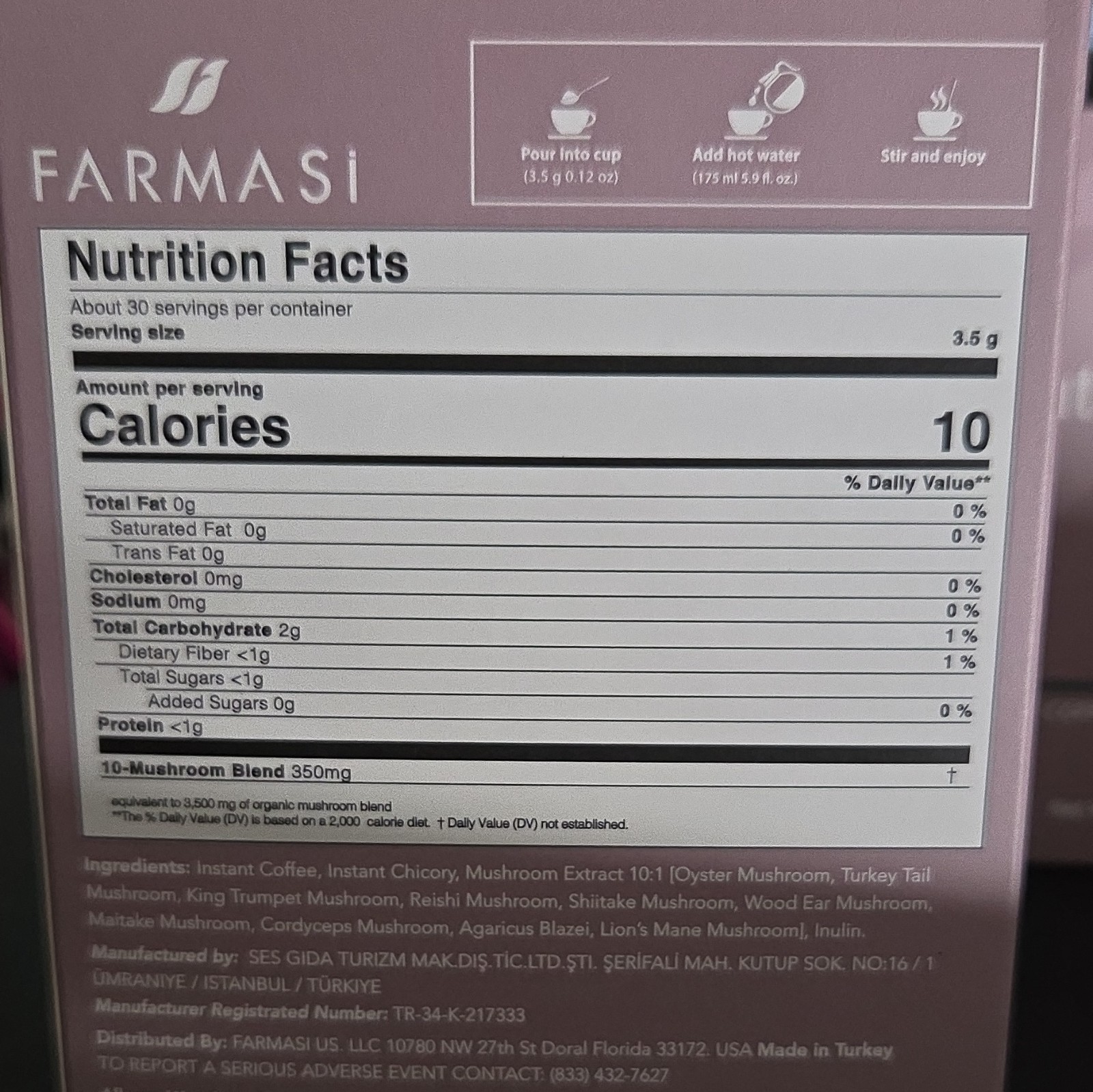 Farmasi Nutriplus Delish 10-Mushroom Coffee Powder Instant Mix Halal