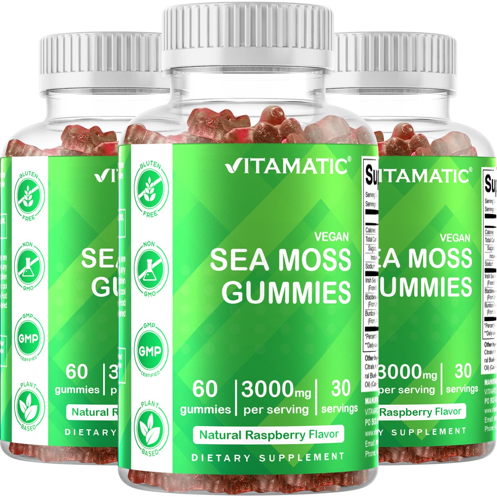 3 Pack Vitamatic Irish Sea Moss Gummies – 3000 mg – 60 Vegan Gummies