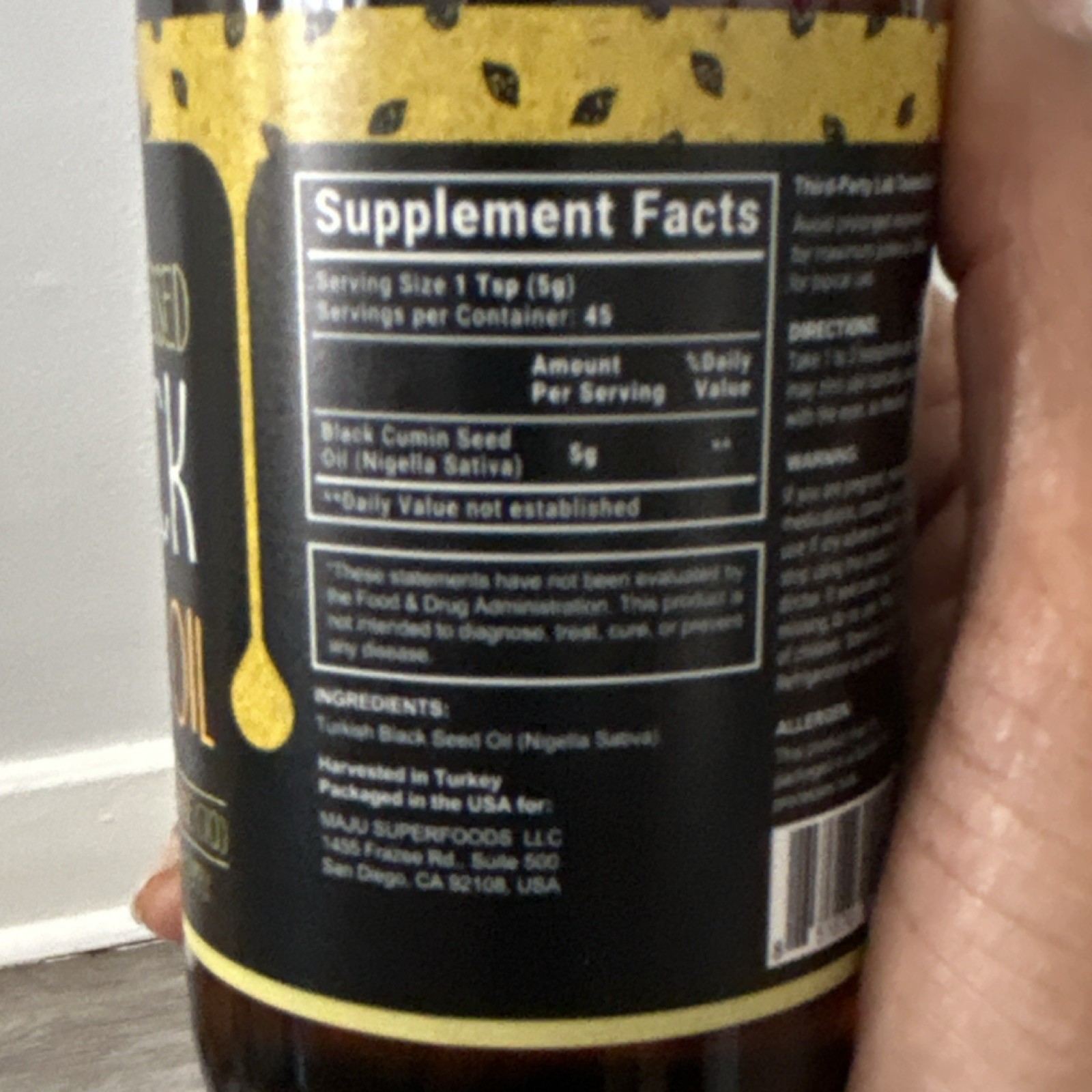 MAJU Cold-Pressed Black Seed Oil Thymoquinone Dietary Supplement 8 fl oz