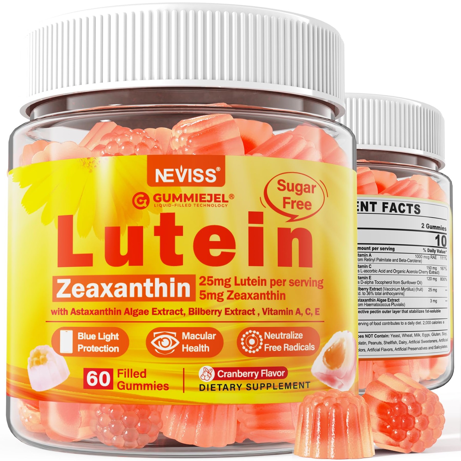 Sugar-Free Lutein Zeaxanthin Supplements Gummies (25mg) 60 Count (Pack of 1)