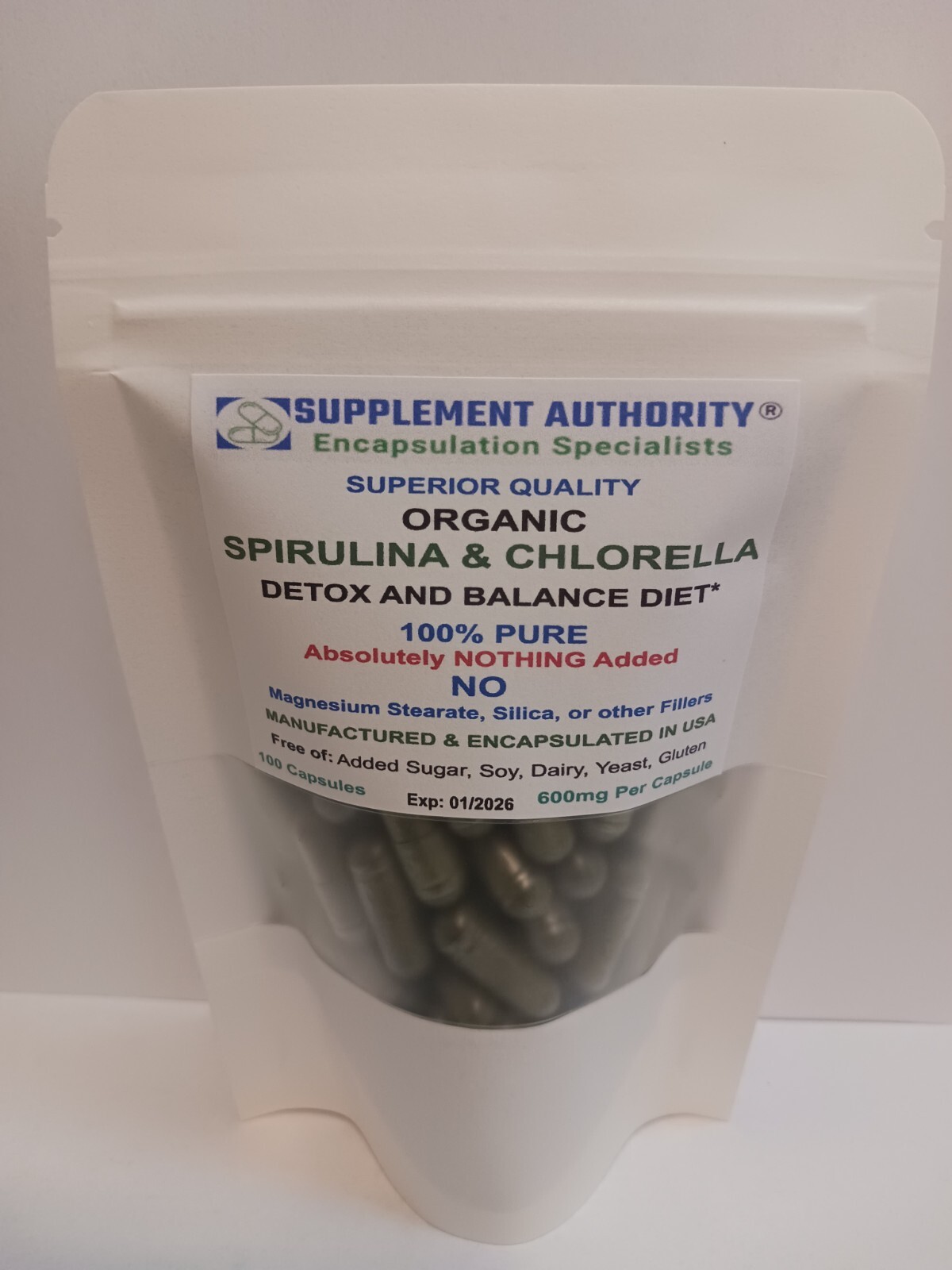 Spirulina & Chlorella Powder Capsules Organic – 100ct- Great Price- Super Fresh!