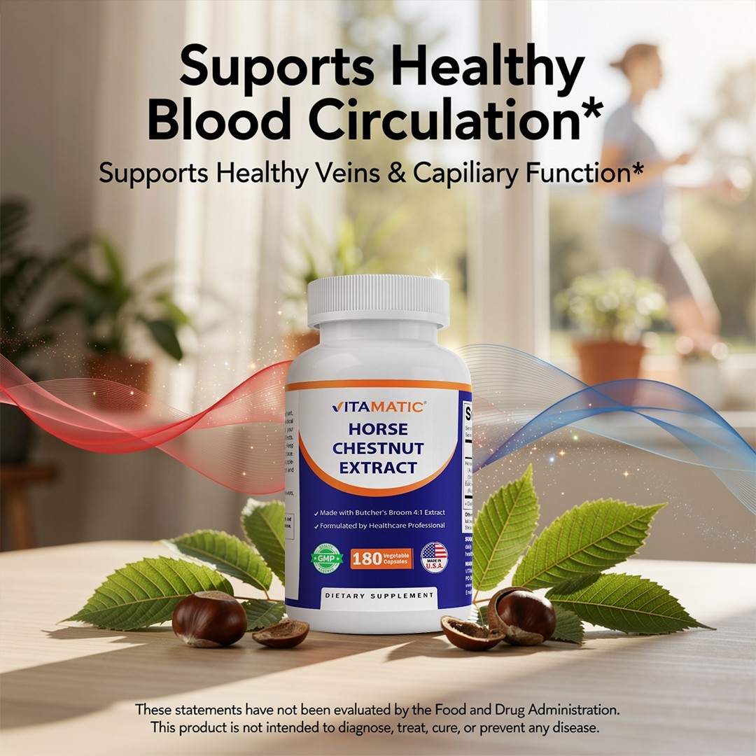 Vitamatic Horse Chestnut Extract 700 mg (Standardized 20% Aescin) – 180 Capsules