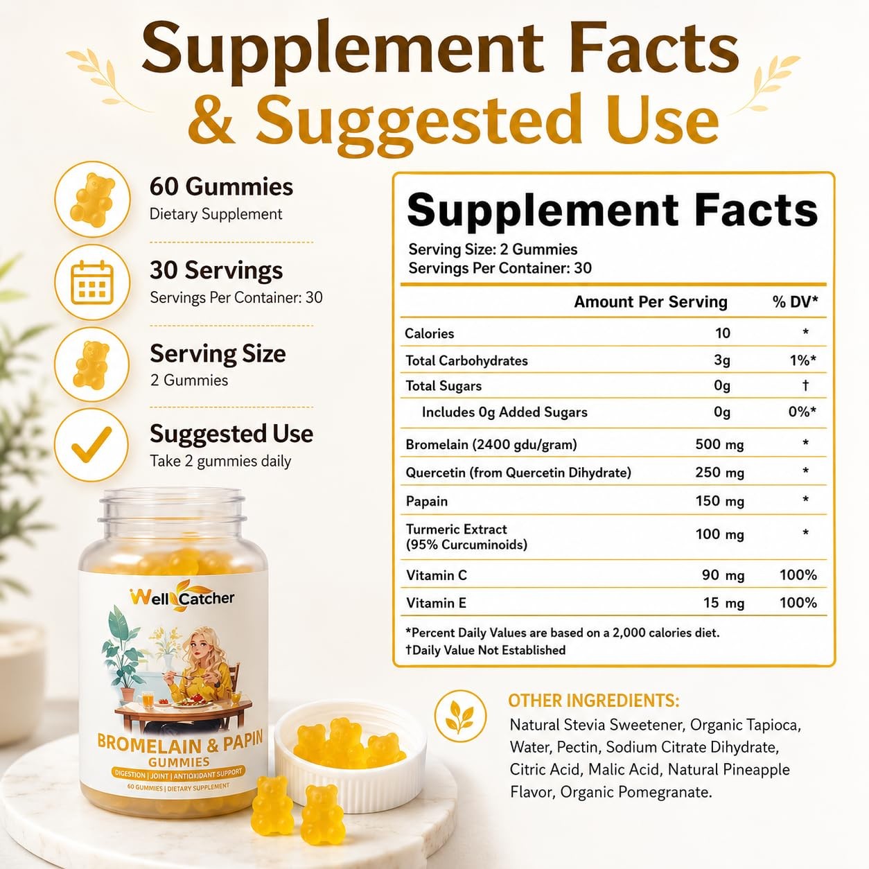 Bromelain Papain Enzyme Gummies: 500mg with 60 Count (Pack of 1)