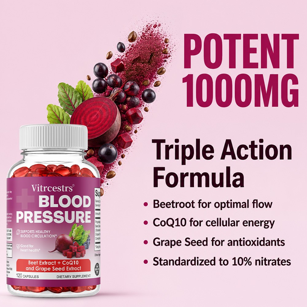 Beet Root CoQ10 Grape Seed,Blood Pressure&Cardiovascular Circulation,30~ 120Caps