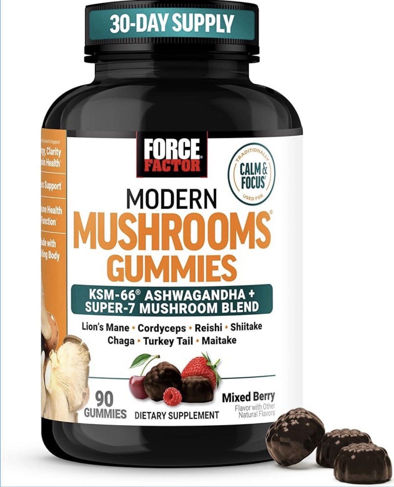 Force Factor Modern Mushrooms Gummies KSM-66 + Mushroom Blend Calm & Focus 90