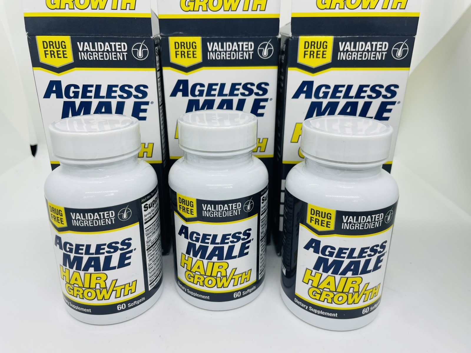 Ageless Male Hair Growth Supplement 60 Softgels Each 3 Pack 180 Drug Free 9/27