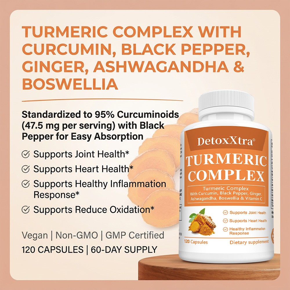 High Absorption Turmeric Capsules with Ginger, Daily Supplement 30/60/120 Caps