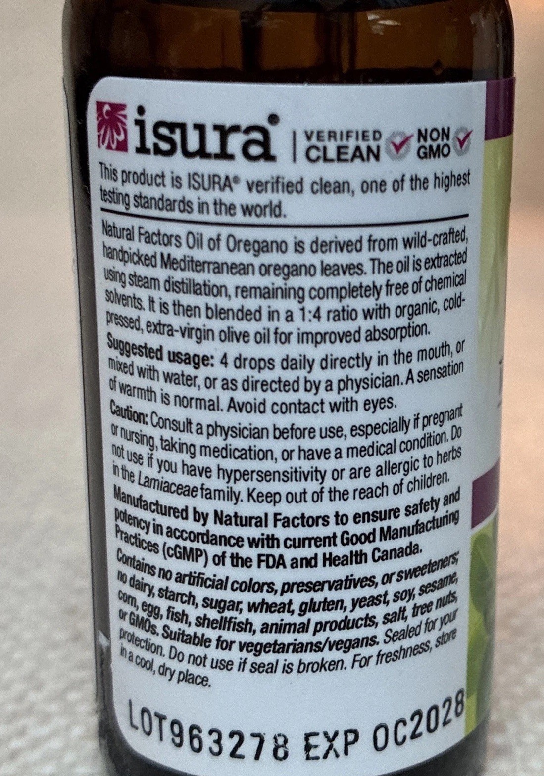 Natural Factors Certified Organic Oil of Oregano Drops Non-GMO Vegan 1 fl oz